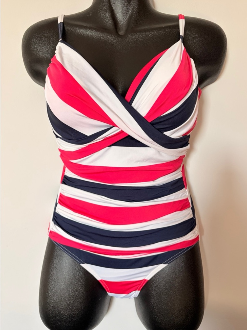 Toggs Australia Striped Ruched One-Piece Swimsuit, Sz 8
